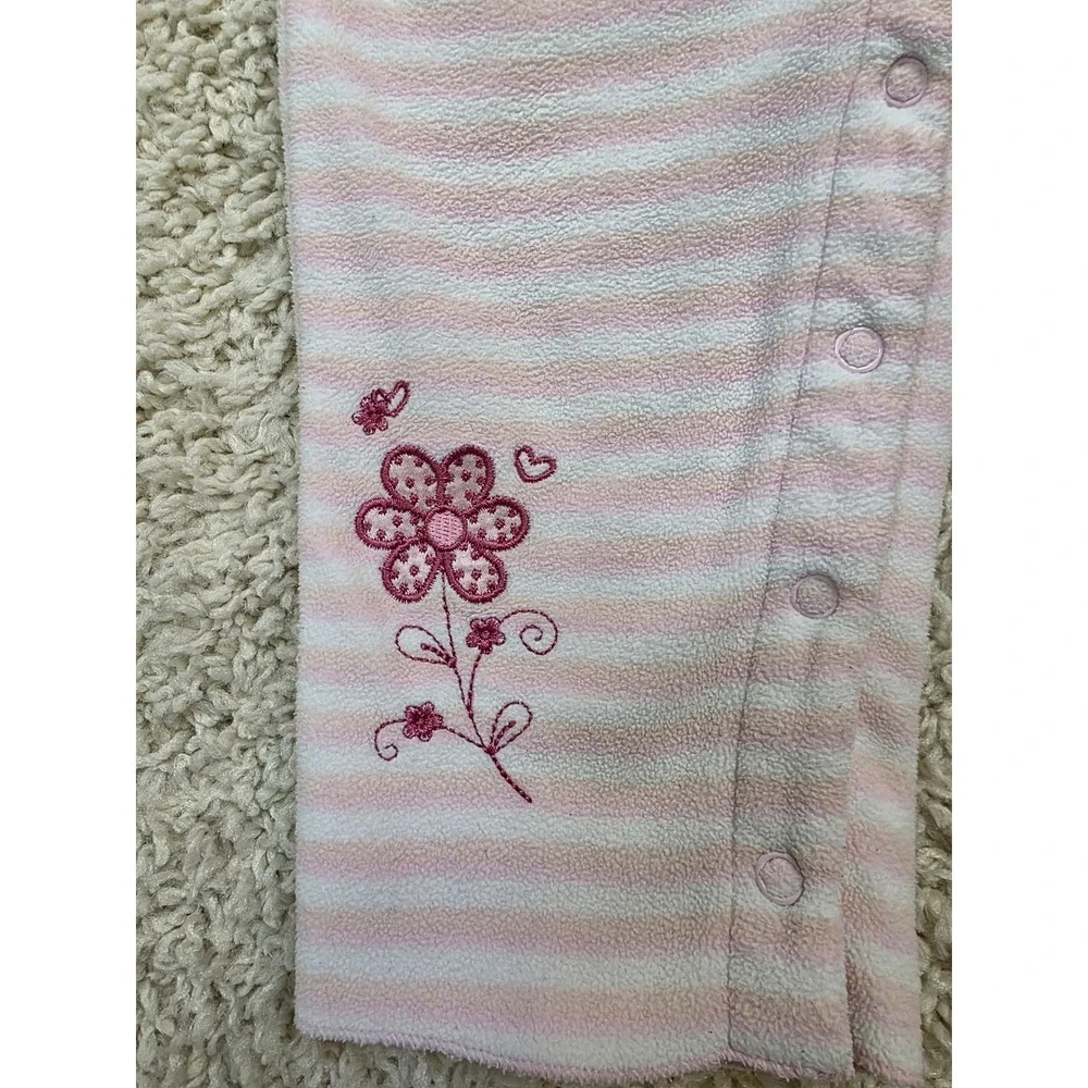 Carter's 24 Months Pink White Striped Fleece Embroidered Flower Jumpsuit Sleeper